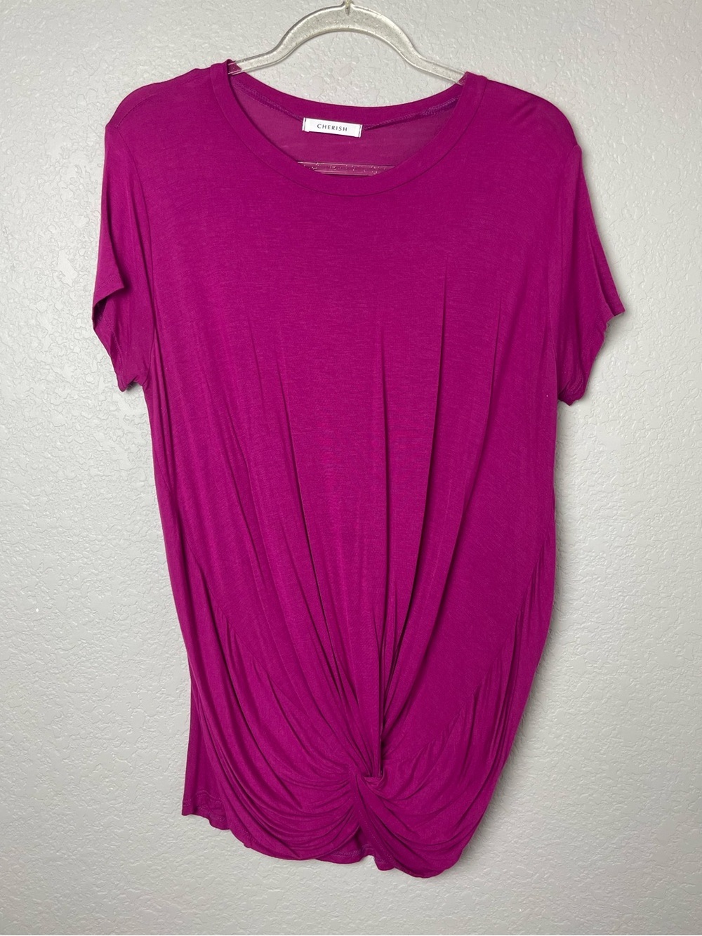 Cherish Fuchsia Twist-Knot Short Sleeve Tee Size L